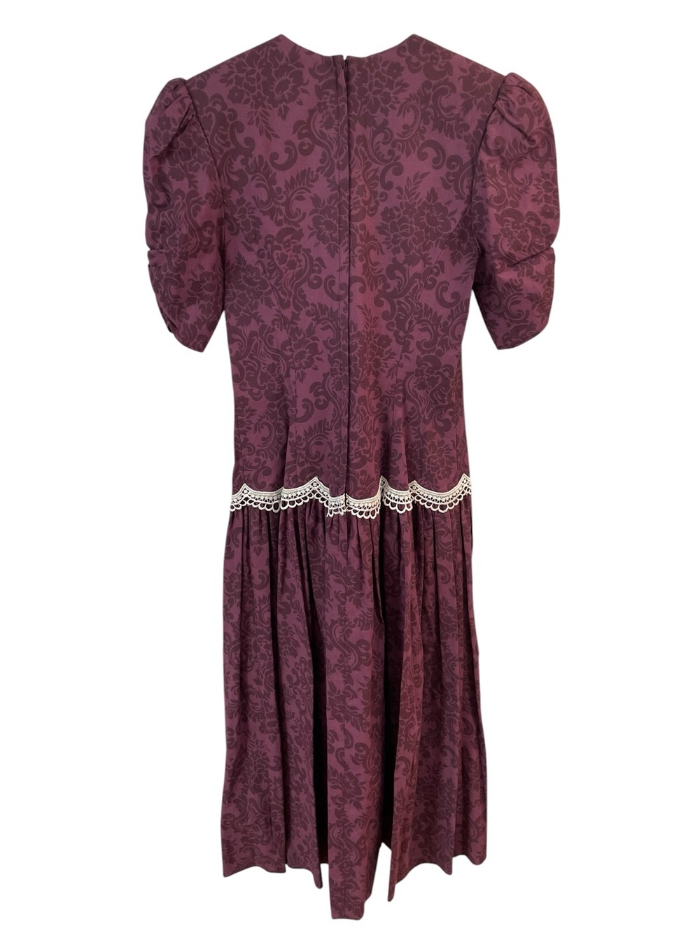 Vintage 80s Jessica McClintock Gunne Sax Cotton Prairie Dress 7/8 Burgundy Lace - Picture 7 of 15